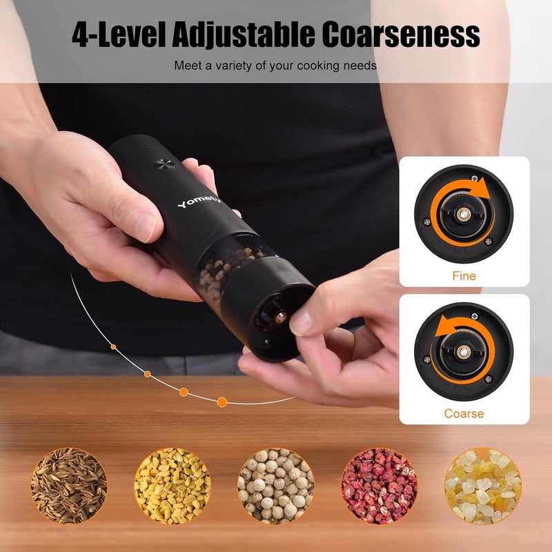 Yomety Electric Salt and Pepper Grinder Set-Rechargeable Salt and Pepper Mill Set All in One, Automatic Refillable Adjustable Coarseness Ceramic Grinder, Salt and Pepper Shakers for Kitchen Appliances - Image 4